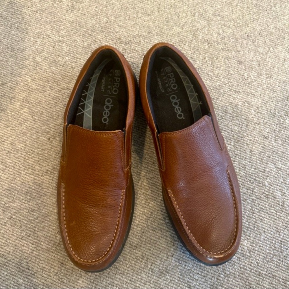 ABEO MENS SIZE 13 PROSYSTEM SLIP RESISTANT BROWN LOAFERS WITH SUREGRIP SOLES